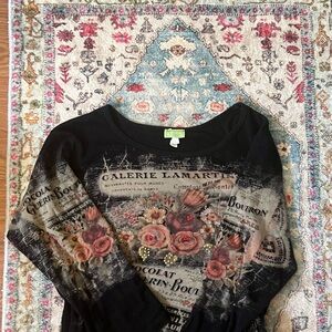 Y2K Black and Brown Graphic Print Women's Top